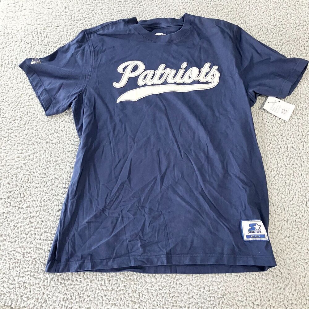 Starter New‎ England Patriots Shirt Mens Large Blue Script Short Sleeve Football